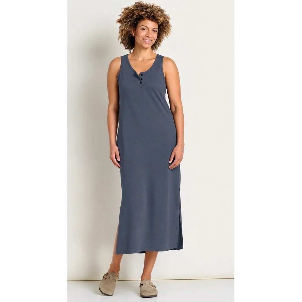 Toad & Co Piru Henley Midi Tank Dress Small Blue Hemp Blend Natural Minimalist